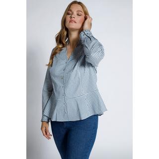 Ulla Popken  Blouse, carreaux, ruhcßes, basque, encolure V, manches longues 