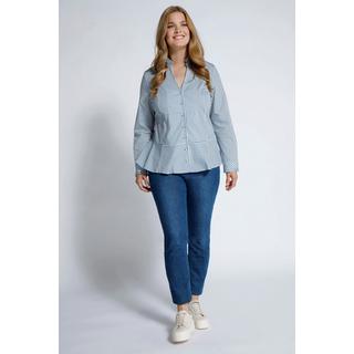 Ulla Popken  Blusa a quadri con ruche, balza, scollo a V e maniche lunghe 