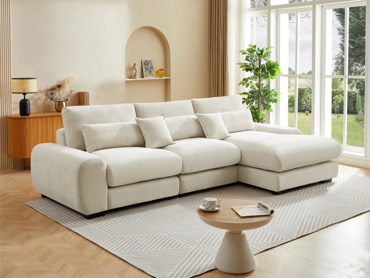 Vente-unique Ecksofa - Ecke rechts - Strukturstoff - Beige - CATEMBO  