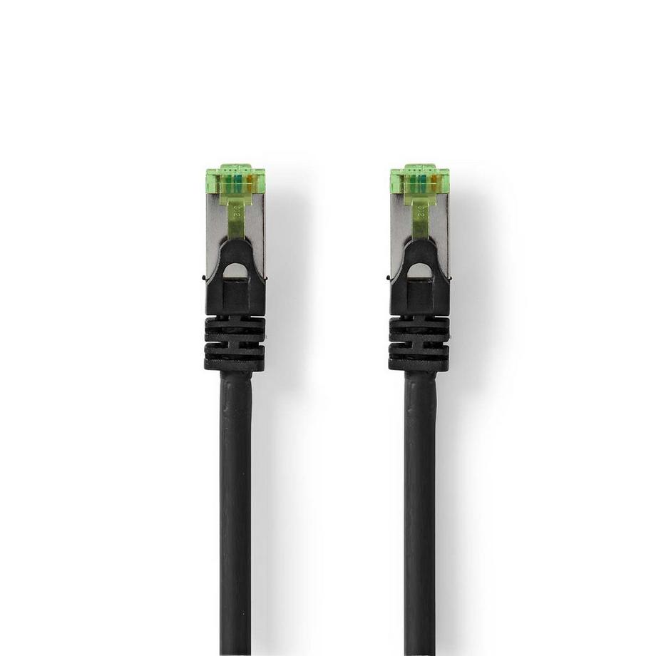 CAT7 Netzwerkkabel | S/FTP | RJ45 Stecker | RJ45 Stecker | 10,0 m | Snagless | Rund | LSZH | Schwarz | Umschlag