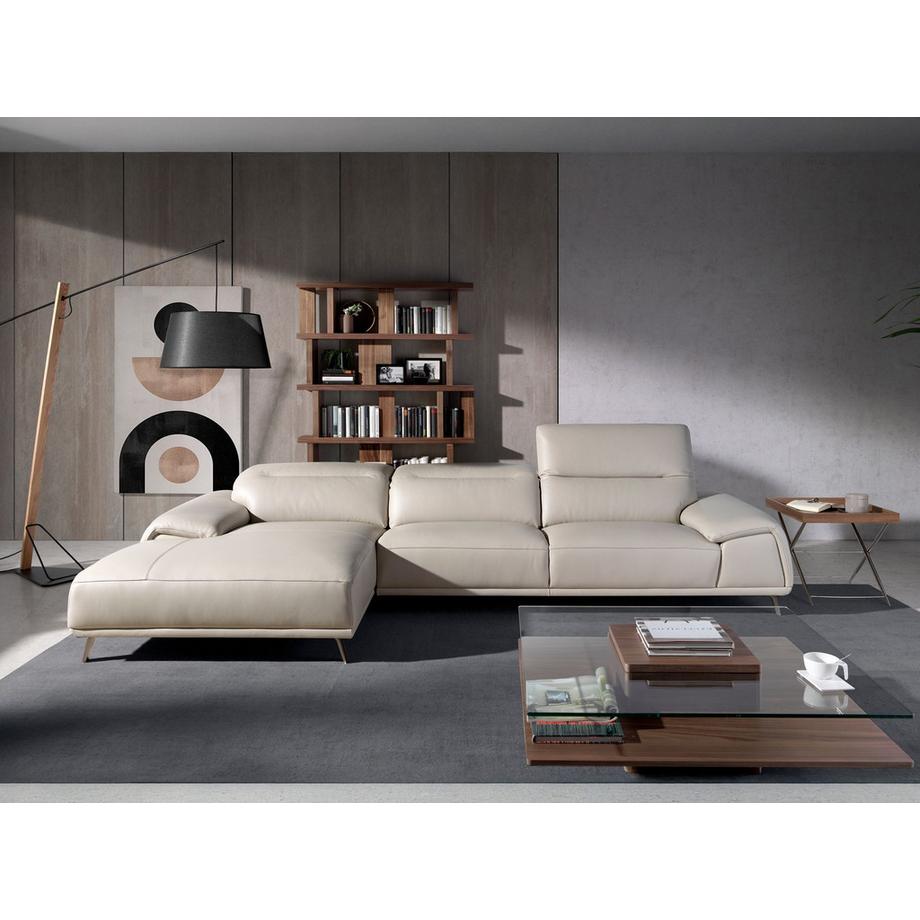 ANGEL CERDA Canapé d'angle gauche en cuir gris taupe  