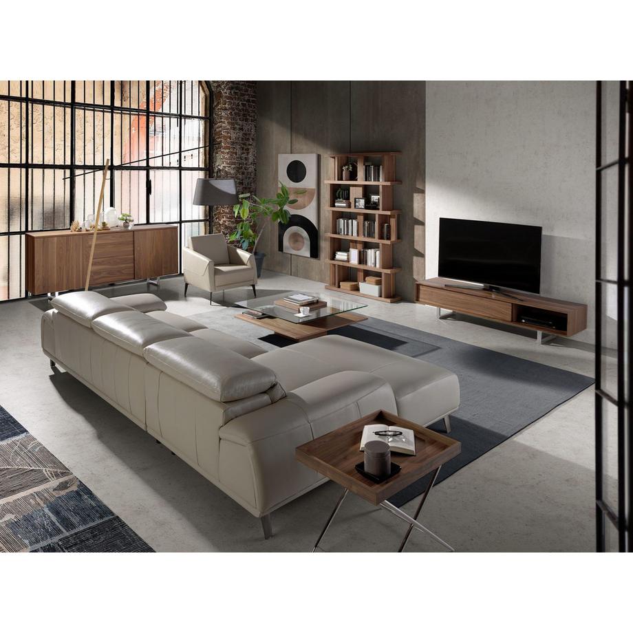 ANGEL CERDA Canapé d'angle gauche en cuir gris taupe  