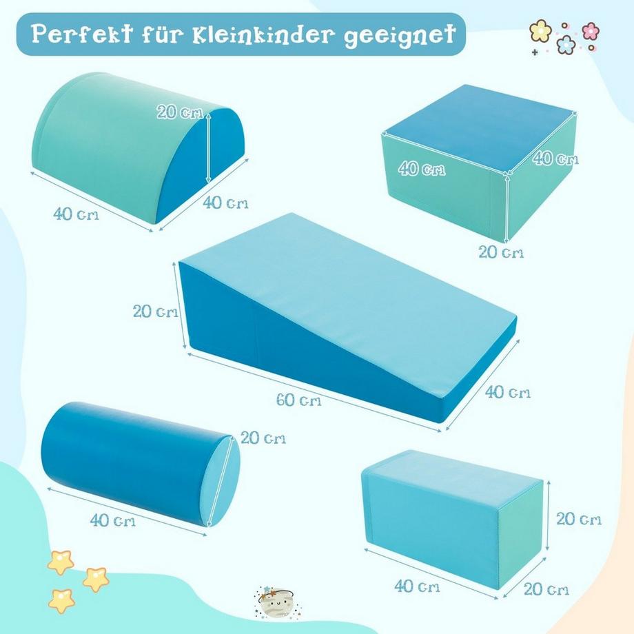 B2X  5 pièces. Blocs de construction en mousse, blocs de construction géants pour courir et grimper, grands blocs de construction, bleu 