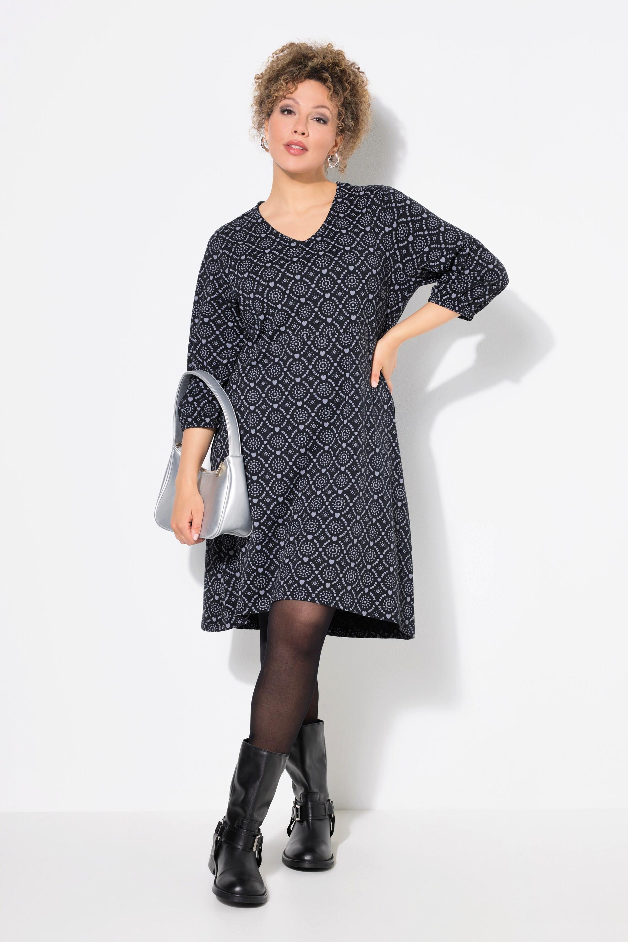 Ulla Popken Abito Jersey Linea ad A Scollo a V Manica 3/4  