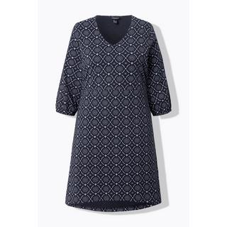 Ulla Popken  Robe en jersey, décolleté en V et manches 3/4, coupe évasée 