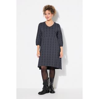 Ulla Popken  Robe en jersey, décolleté en V et manches 3/4, coupe évasée 