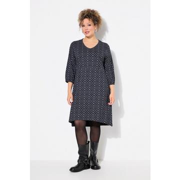 Robe en jersey, décolleté en V et manches 3/4, coupe évasée