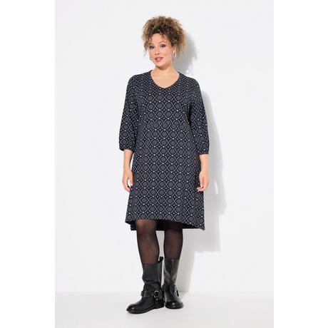 Ulla Popken  Robe en jersey, décolleté en V et manches 3/4, coupe évasée 