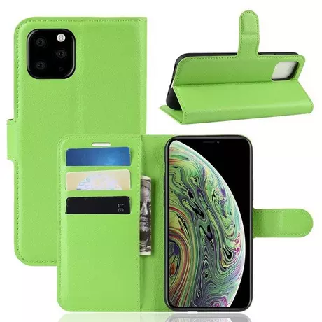 Cover-Discount  iPhone 11 Pro - Leder Etui Hülle mit Kartenfach Grün