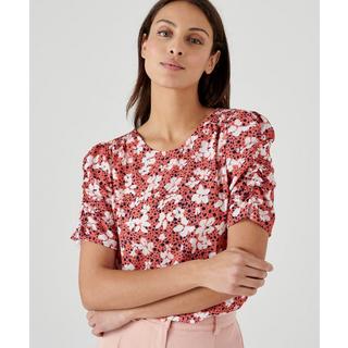 Damart  Blouse manches courtes bouffantes, smocks aux épaules, col rond. 