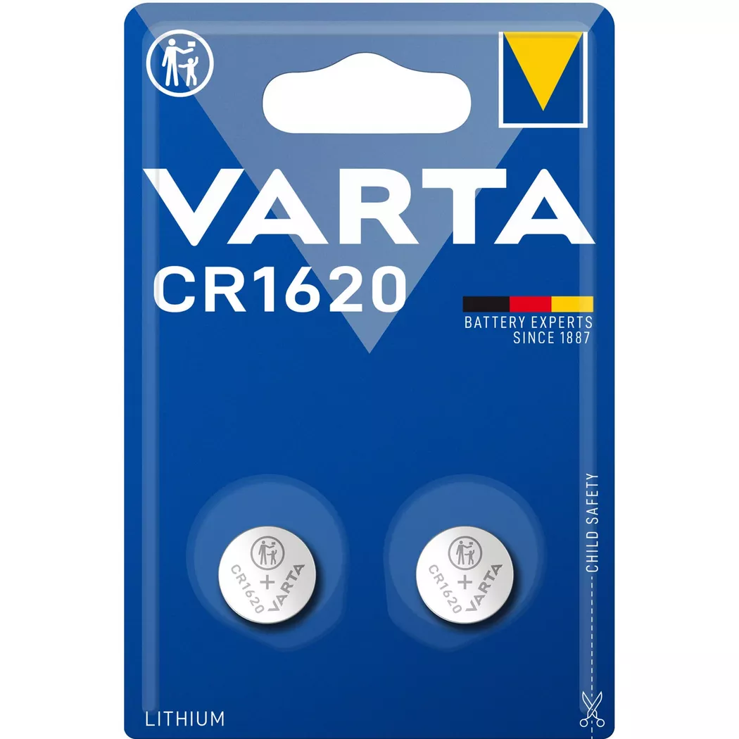 VARTA - Pile bouton au lithium CR1620 3 V, paquet de 2, CR1620