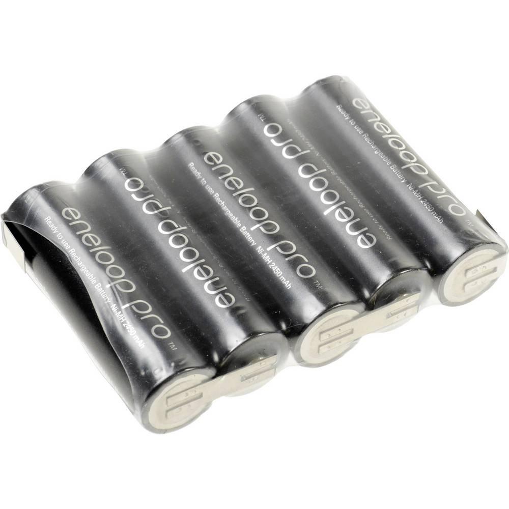 Panasonic  Pacco batteria 5x Stilo (AA)  eneloop Pro Reihe F1x5 linguette a saldare a Z NiMH 6 V 2450 mAh 