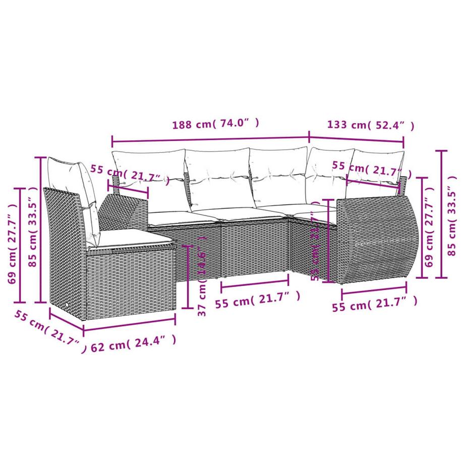 VidaXL set divano da giardino Polirattan  