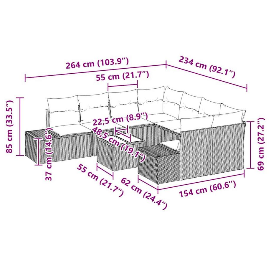 VidaXL Ensemble de canapés d'extérieur poly rattan  