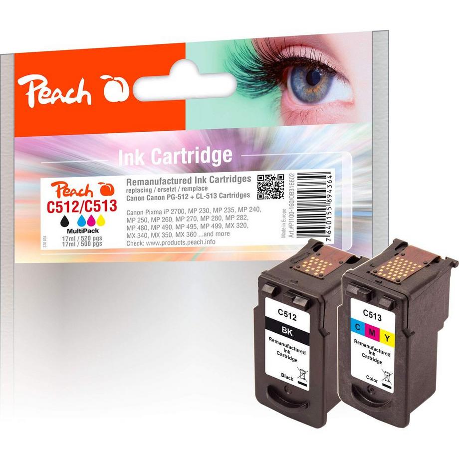 Peach  Tintenset Canon PG-512  CL-513 BK, C, M, Y 