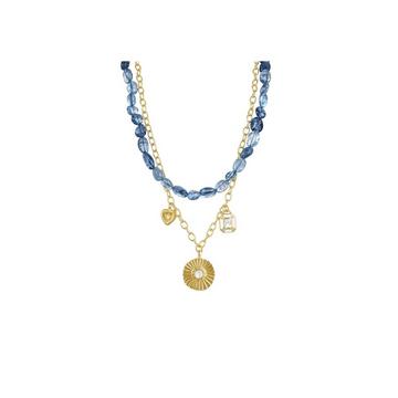 Collana di cristalli blu  in oro giallo 18 carati - Prisya