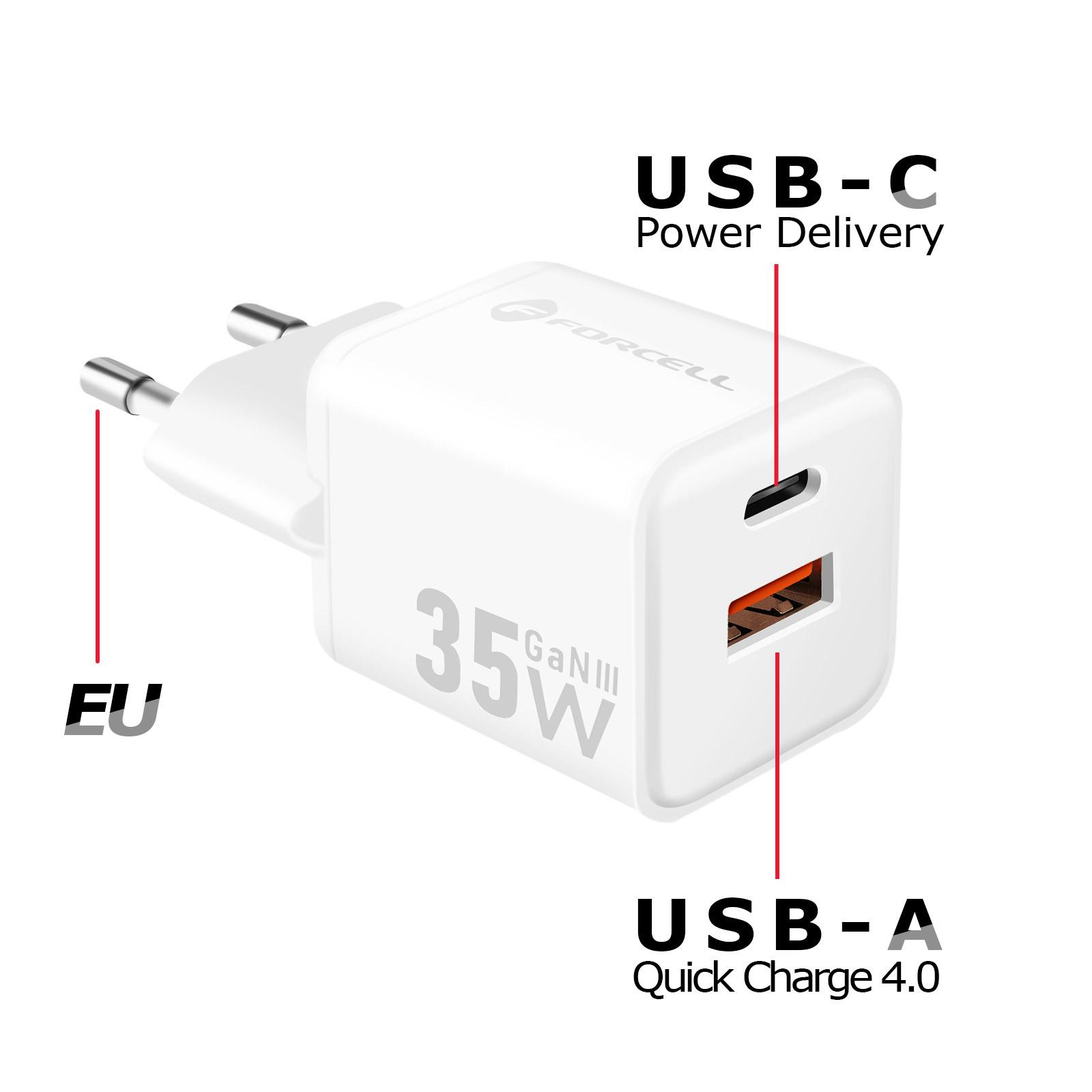 Avizar  Caricatore GaN III 35W con USB-C + USB, formato mini 