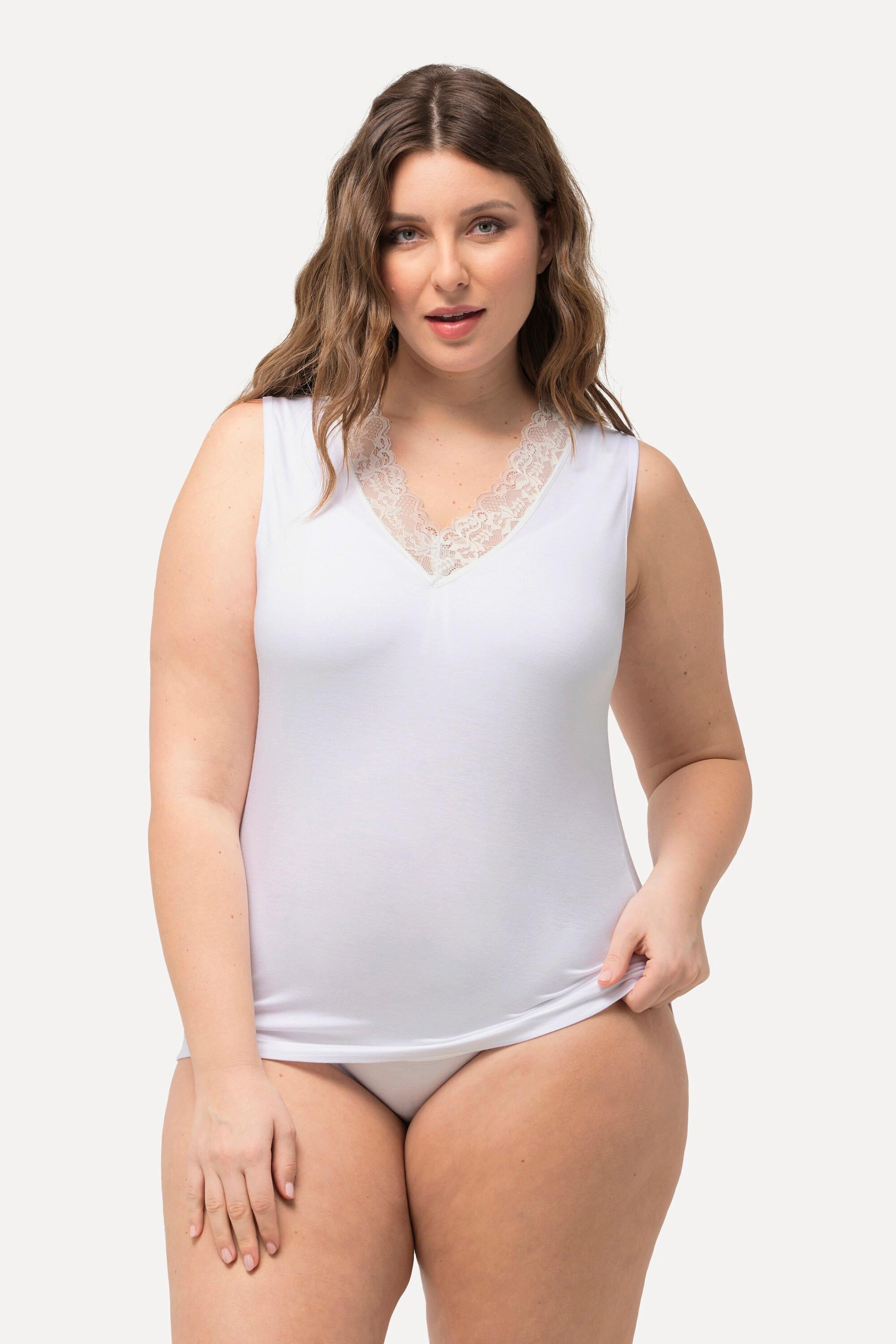 Ulla Popken  Maillot de corps en viscose de bambou avec dentelle et décolleté en V 