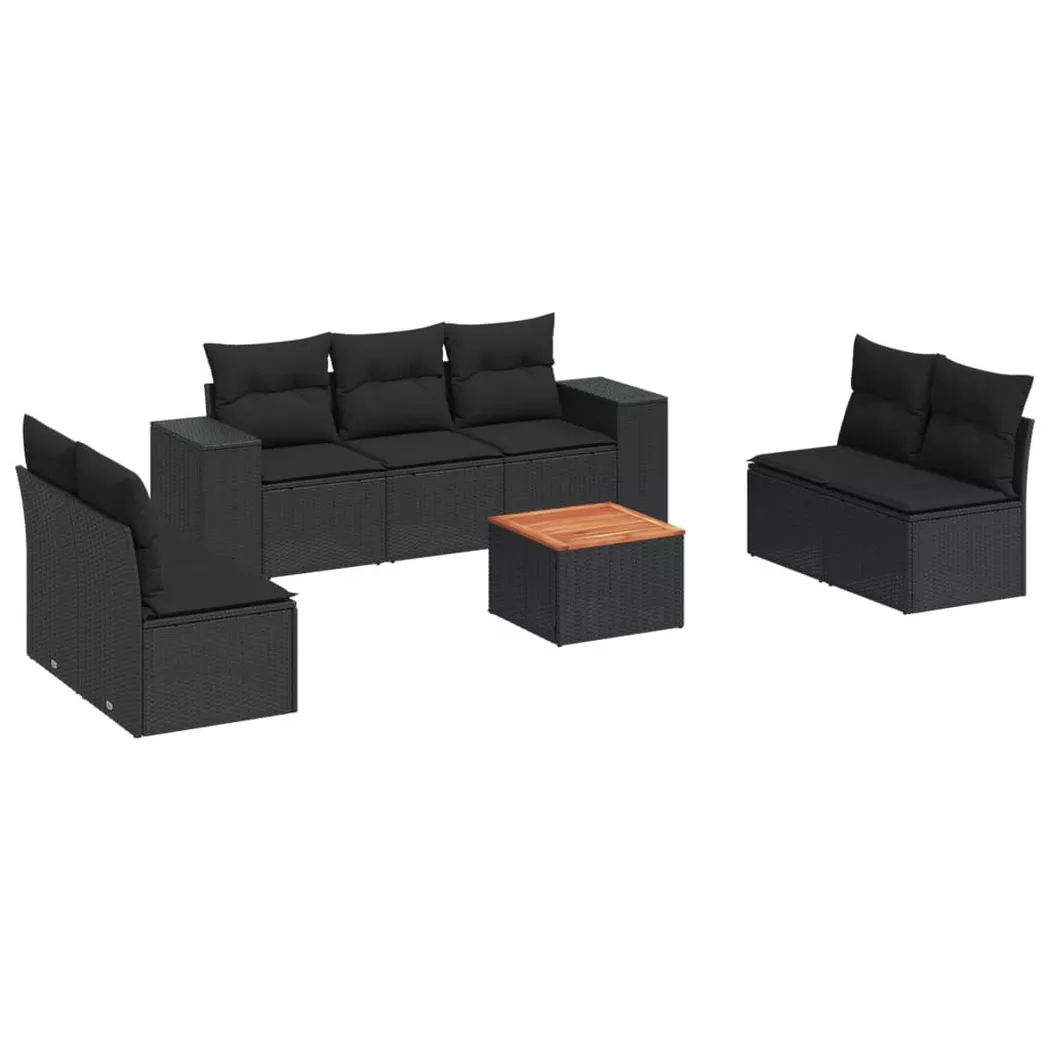 vidaXL Salon de jardin 8 pcs avec coussins noir résine tressée 3225397