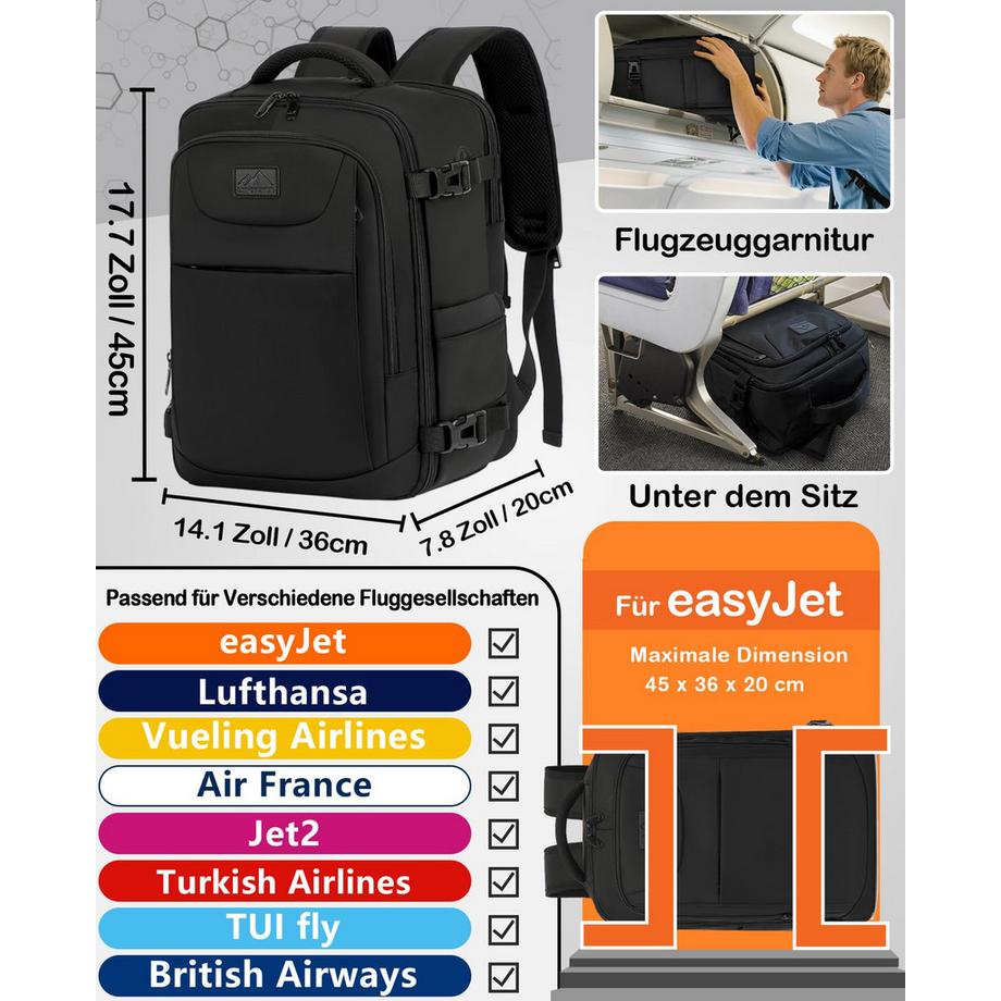 Only-bags.store Handgepäckrucksack Klein für Ryanair, Reiserucksack Tasche  