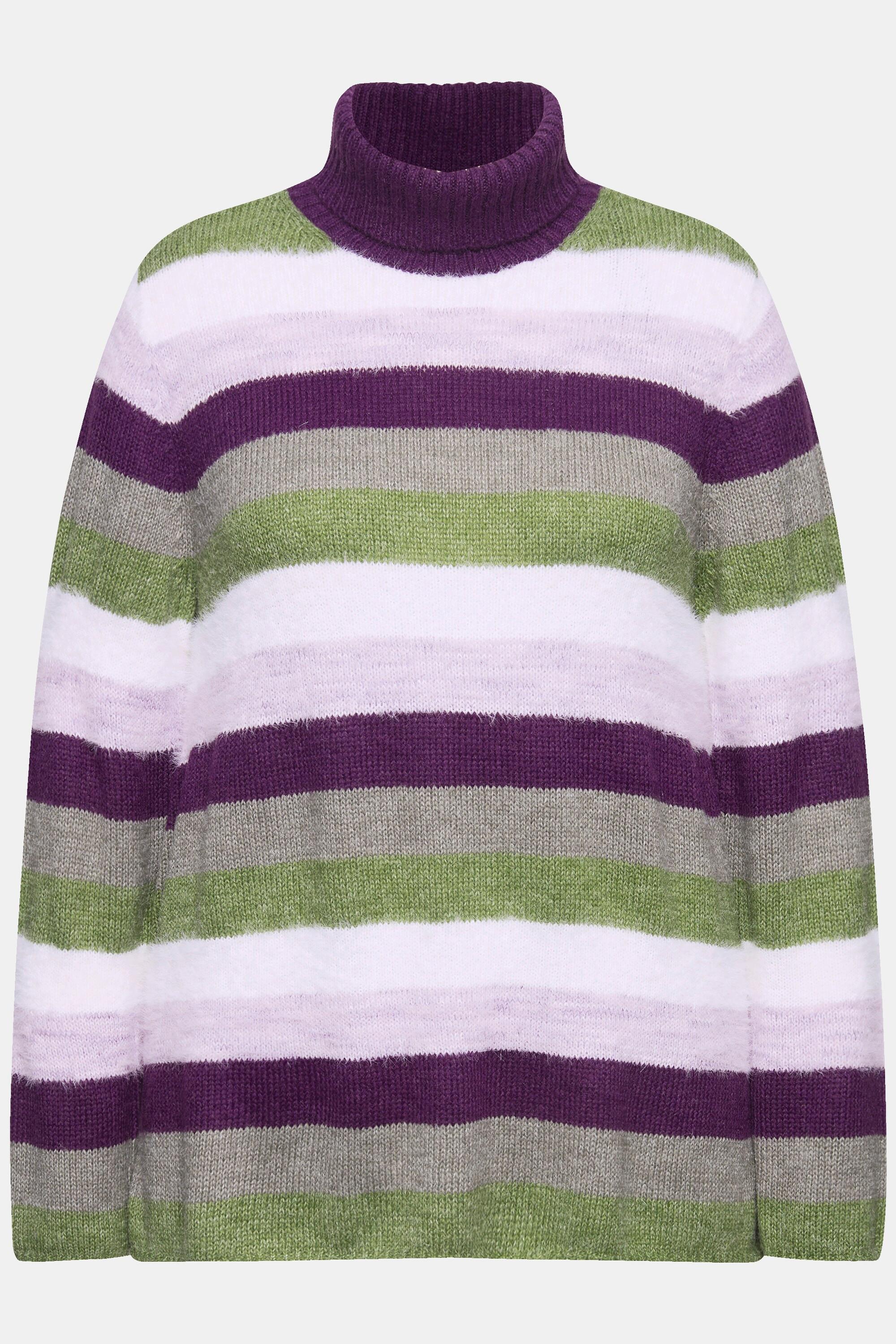 Ulla Popken Pull Rayé Coupe Évasée Col Montant Manches Longues  