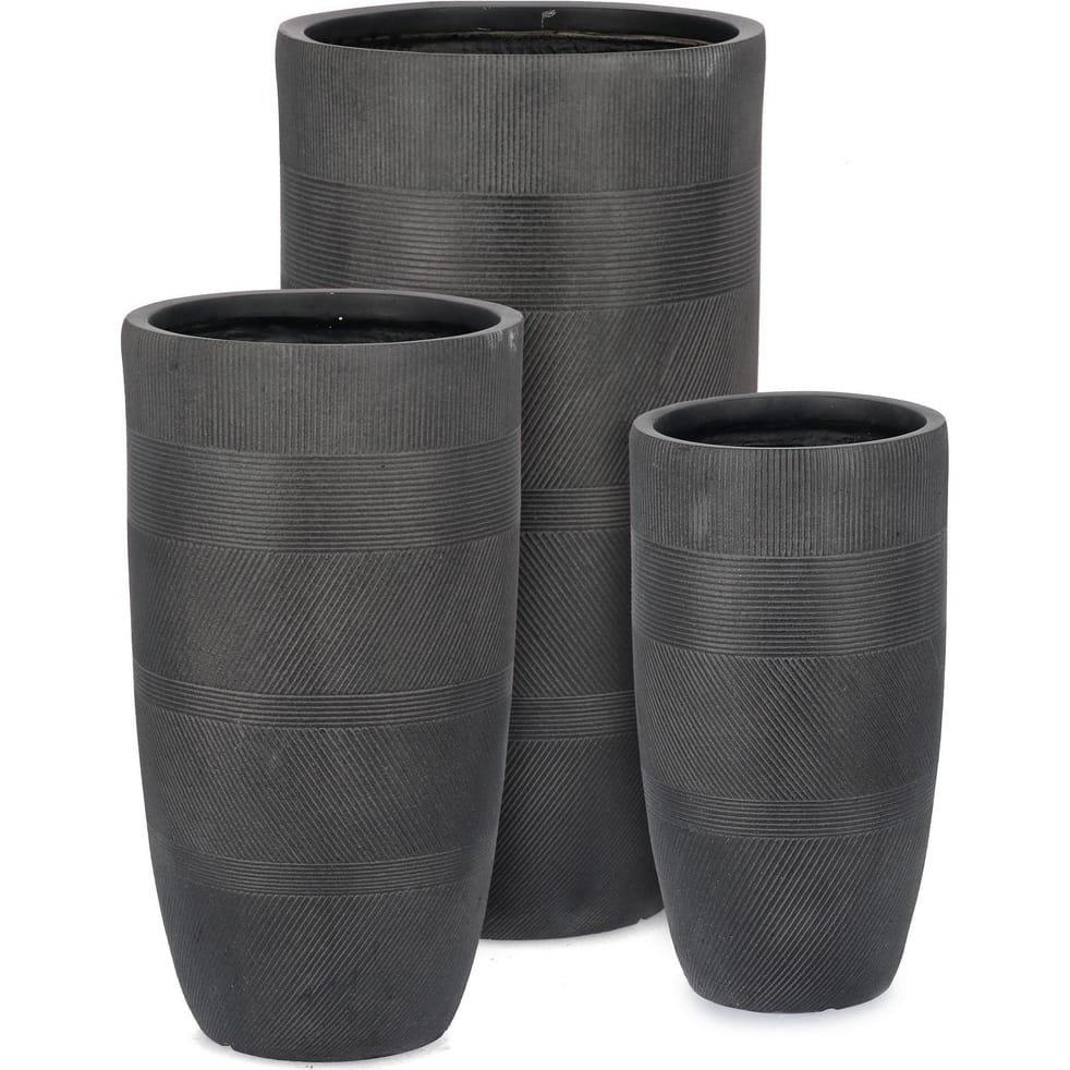 mutoni Cache-pot Rigo anthracite haut rond (lot de 3)  