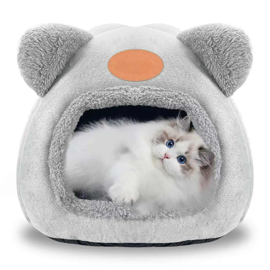 Alopini - Bett Warme Katzenhöhle Beruhigendes Bett für Katzen und kleine Hunde Schlafen, One Size, Grigio