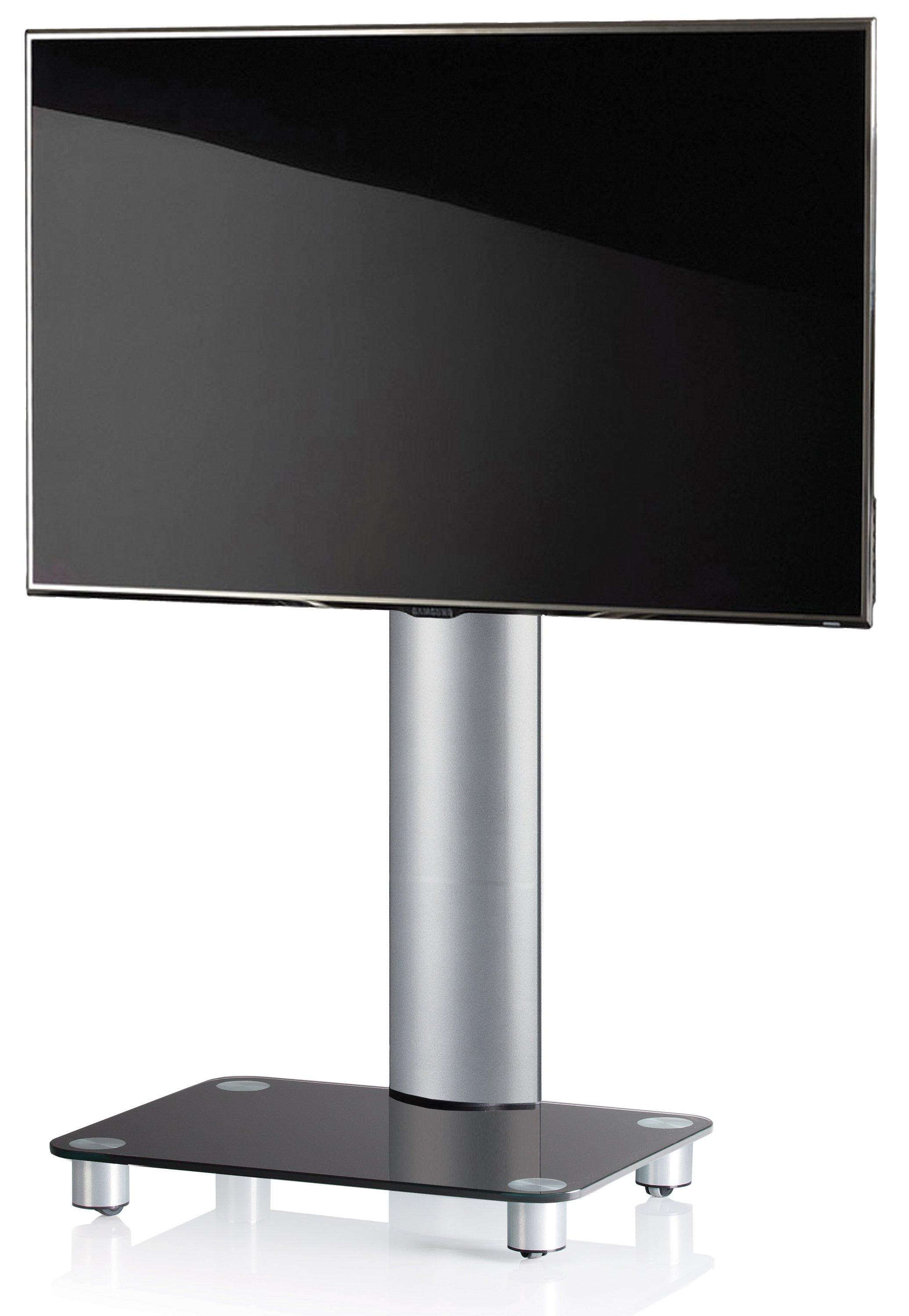VCM TV Standfuß | Alu Fernseh Ständer rollbar | ESG-Sicherheitsglas| Maße ca. H. 100 x B. 60 x T.  44 cm - Tosal  