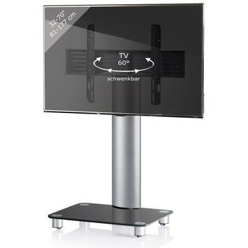 TV Standfuß | Alu Fernseh Ständer rollbar | ESG-Sicherheitsglas| Maße ca. H. 100 x B. 60 x T.  44 cm - Tosal