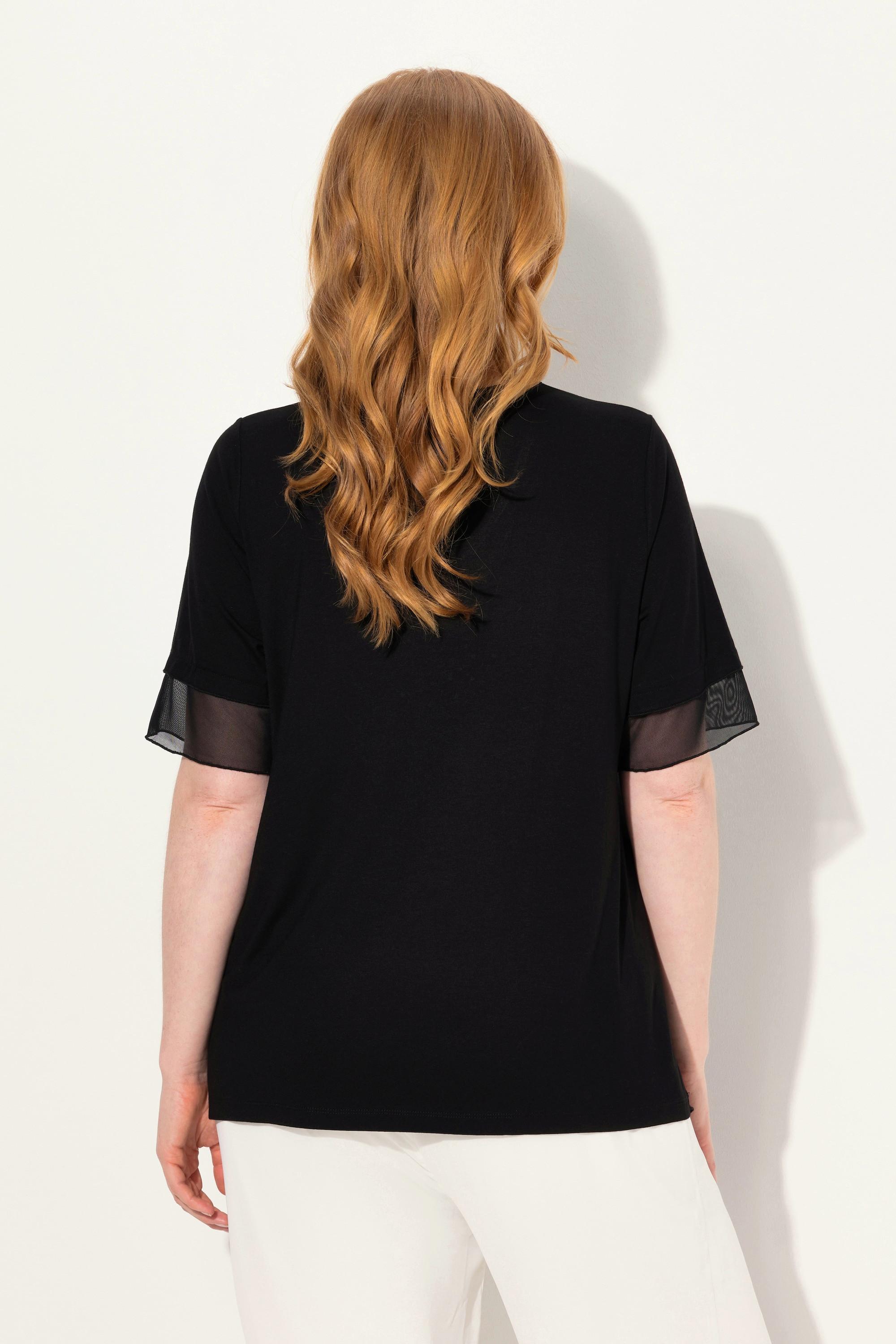 Ulla Popken Bluse Layering-Look Mesh Jersey Zipfelsaum  