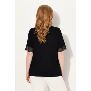 Ulla Popken Bluse Layering-Look Mesh Jersey Zipfelsaum  