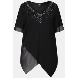 Ulla Popken Bluse Layering-Look Mesh Jersey Zipfelsaum  