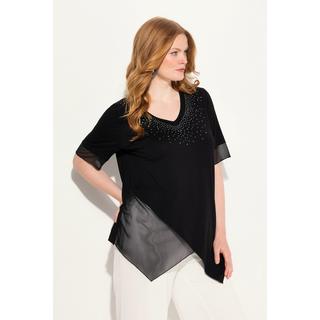 Ulla Popken Bluse Layering-Look Mesh Jersey Zipfelsaum  