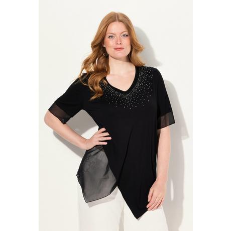 Ulla Popken Bluse Layering-Look Mesh Jersey Zipfelsaum  