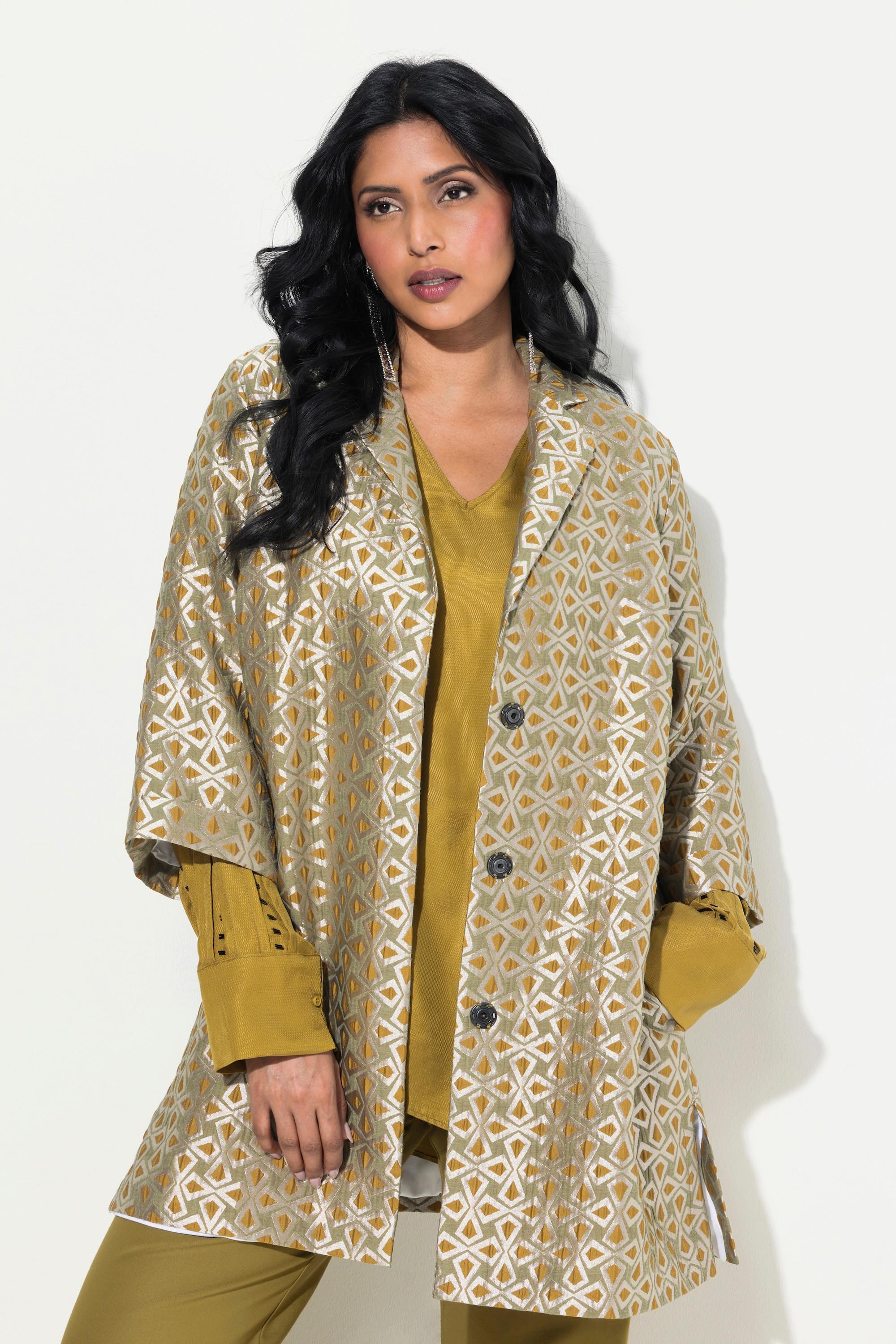 Ulla Popken Jacquard Jacke A-Linie Reverskragen 3/4 Arm  