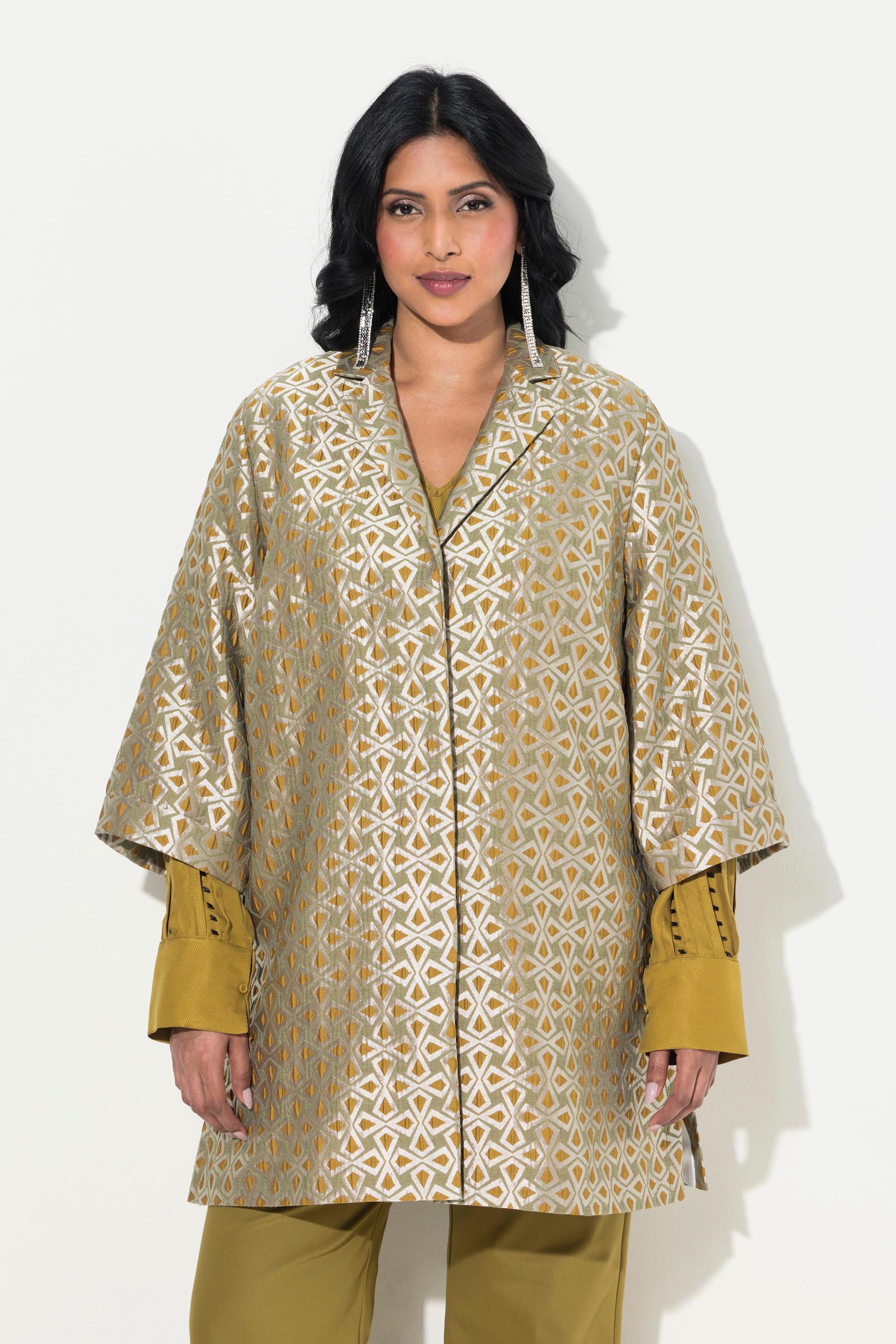 Ulla Popken Jacquard Jacke A-Linie Reverskragen 3/4 Arm  