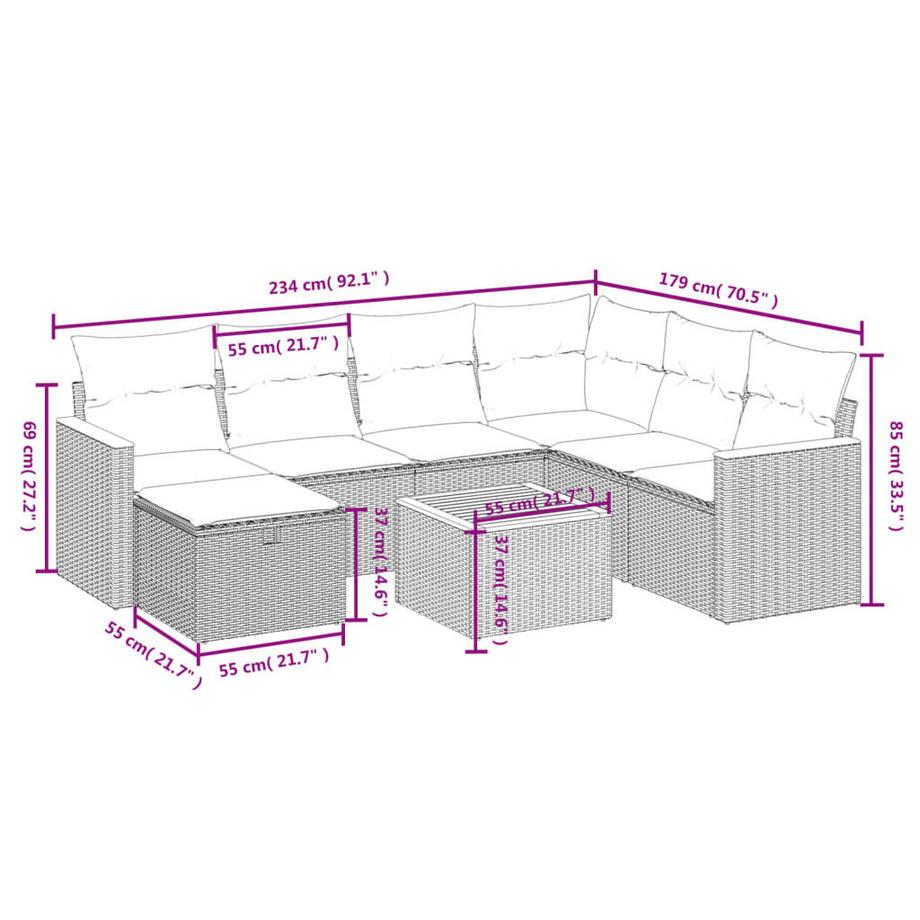 VidaXL set divano da giardino Polirattan  