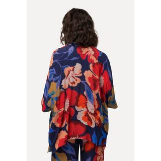 Ulla Popken  Blusa dal taglio oversize con fiori, scollo a girocollo e mezze maniche 