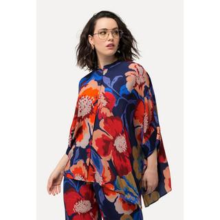 Ulla Popken  Blusa dal taglio oversize con fiori, scollo a girocollo e mezze maniche 