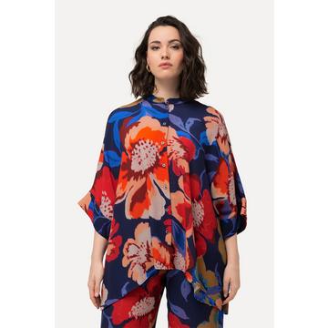 Blusa dal taglio oversize con fiori, scollo a girocollo e mezze maniche