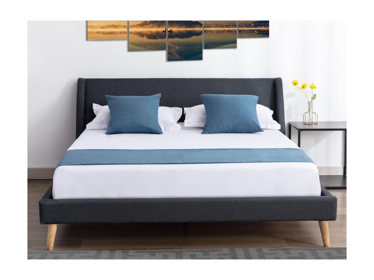 Vente-unique Bett - Skandinavischer Stil 160 x 200 cm - Stoff - Anthrazit + Matratze - BENEDICTE  