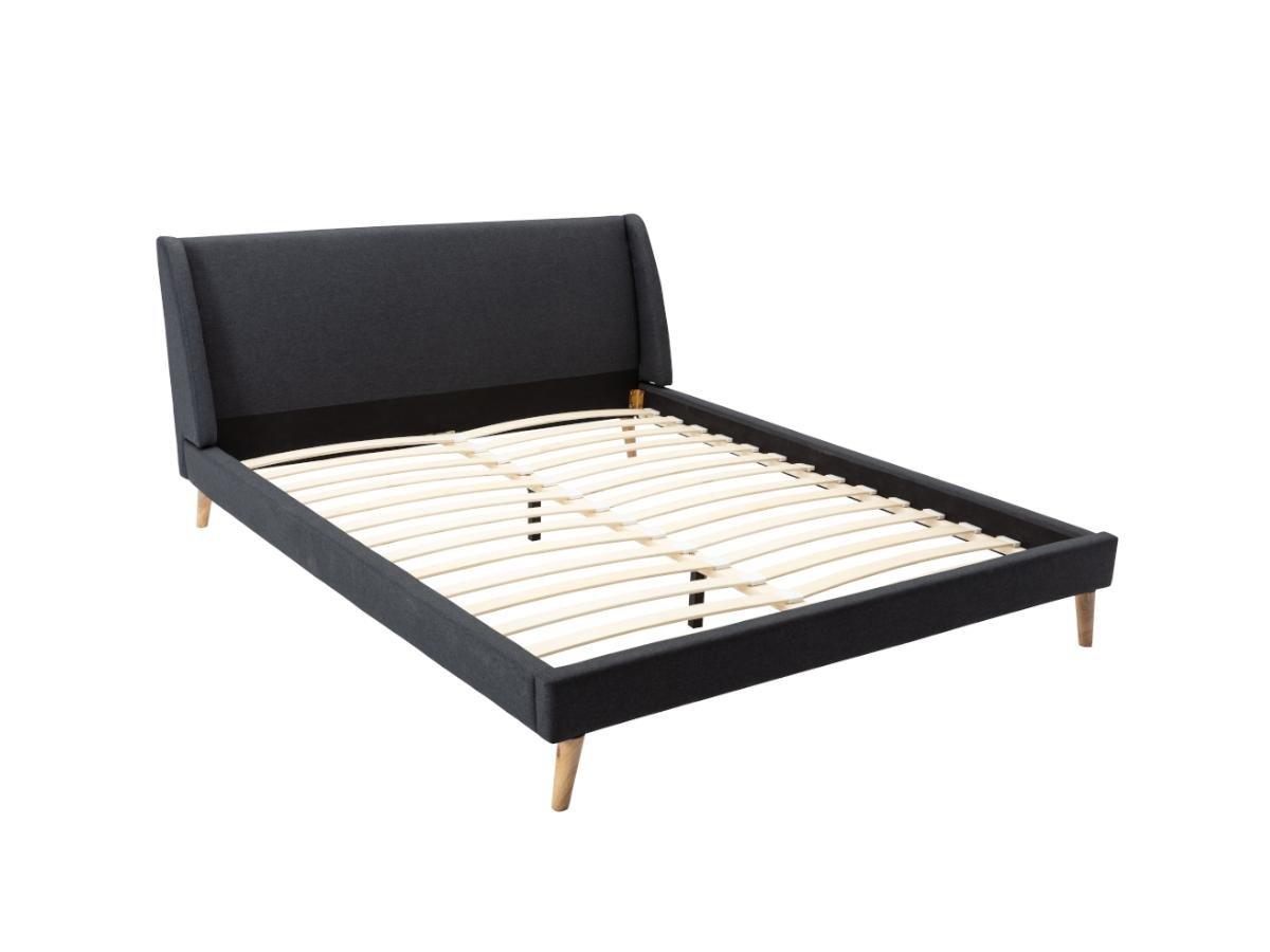 Vente-unique Bett - Skandinavischer Stil 160 x 200 cm - Stoff - Anthrazit + Matratze - BENEDICTE  