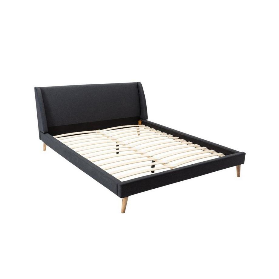 Vente-unique Lit scandinave 160 x 200 cm - Tissu - Anthracite + Matelas - BENEDICTE  