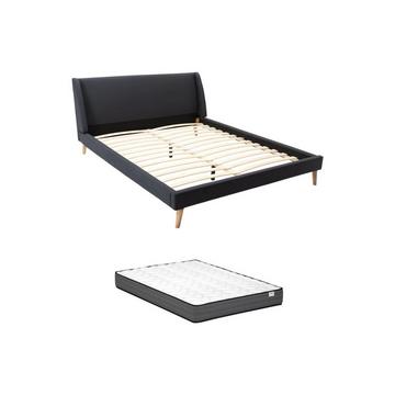 Letto scandinavo 160 x 200 cm Tessuto Antracite + Materasso - BENEDICTE