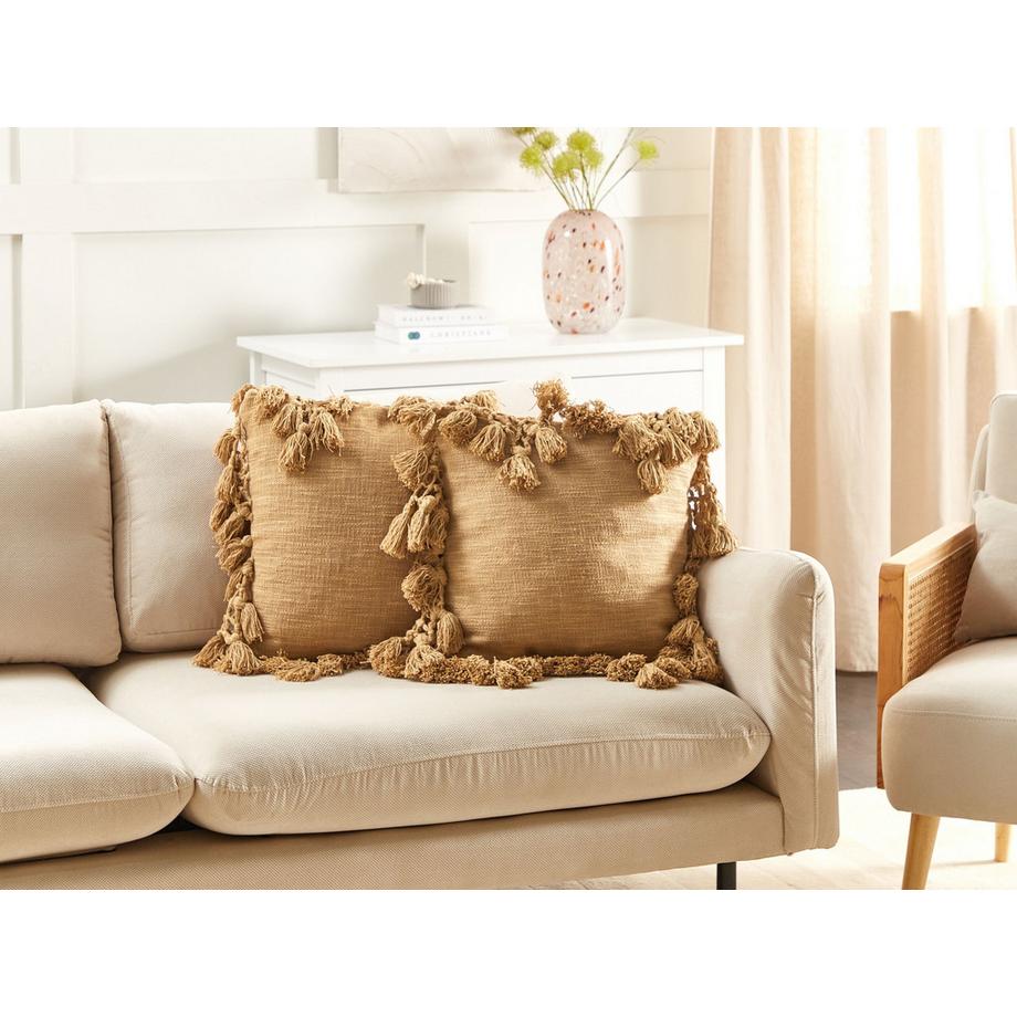 Beliani Dekokissen 2er Set aus Baumwolle Boho OLEARIA  