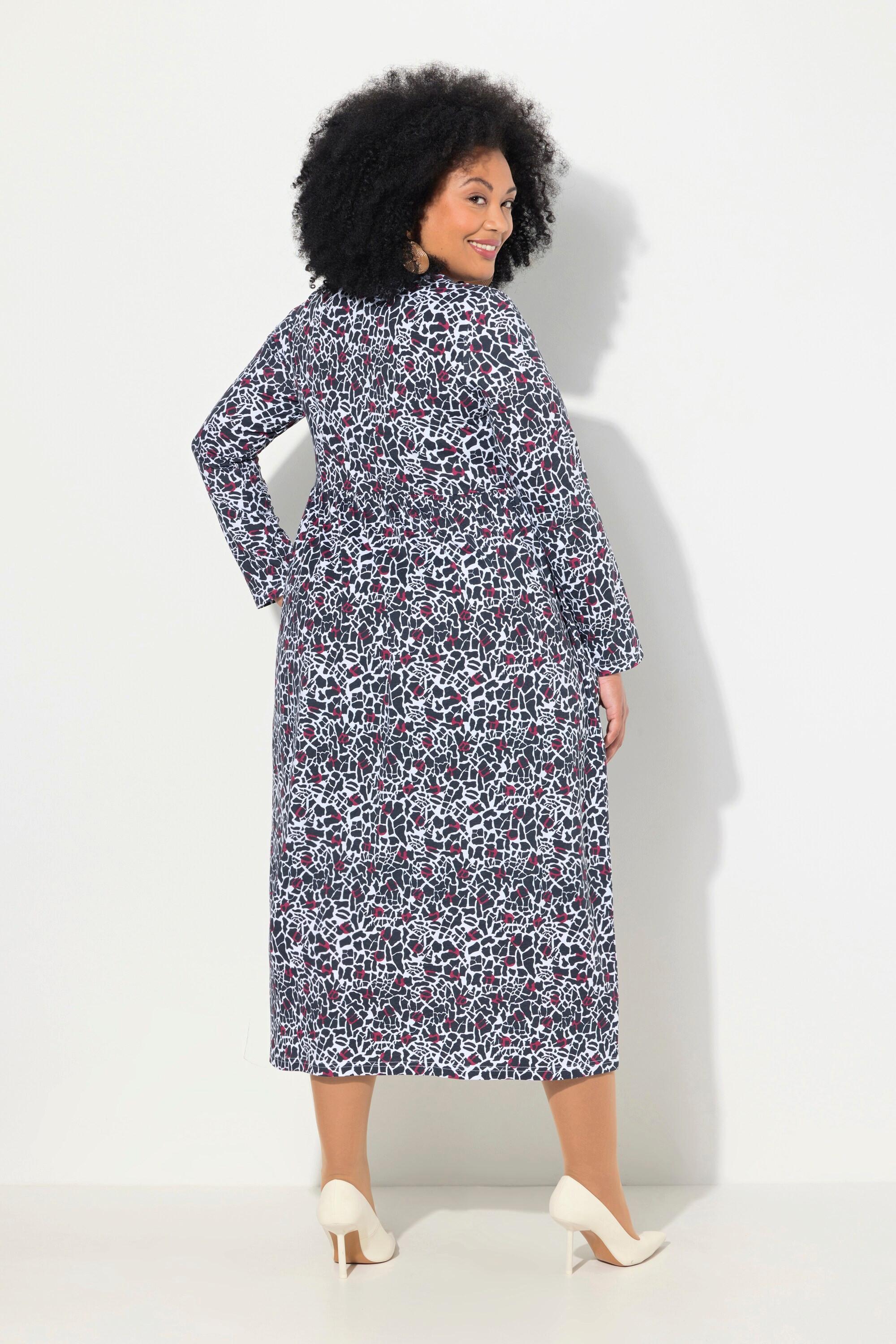 Ulla Popken Jersey A-Linie V-Ausschnitt Langarm Kleid  