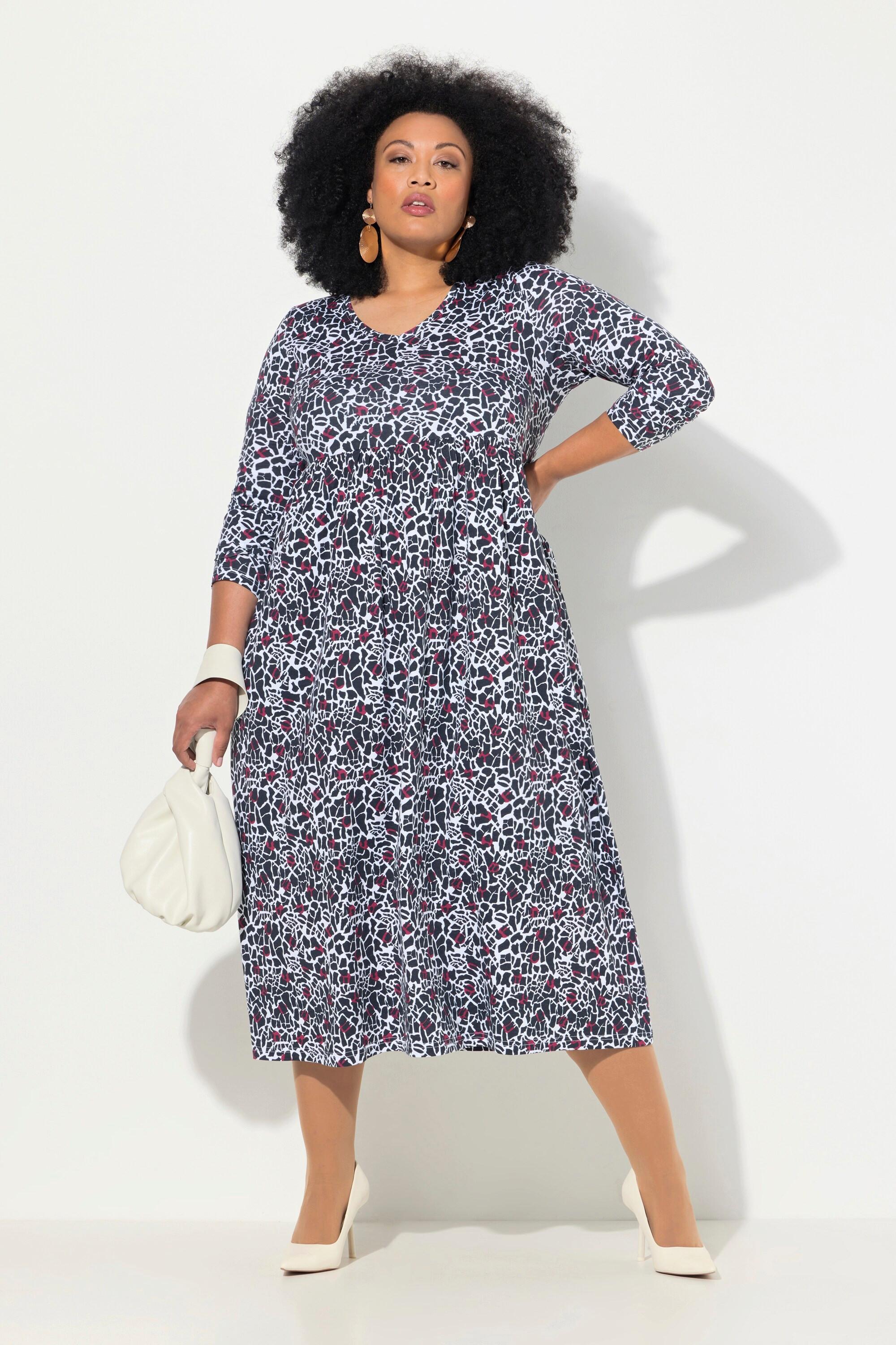 Ulla Popken Jersey A-Linie V-Ausschnitt Langarm Kleid  