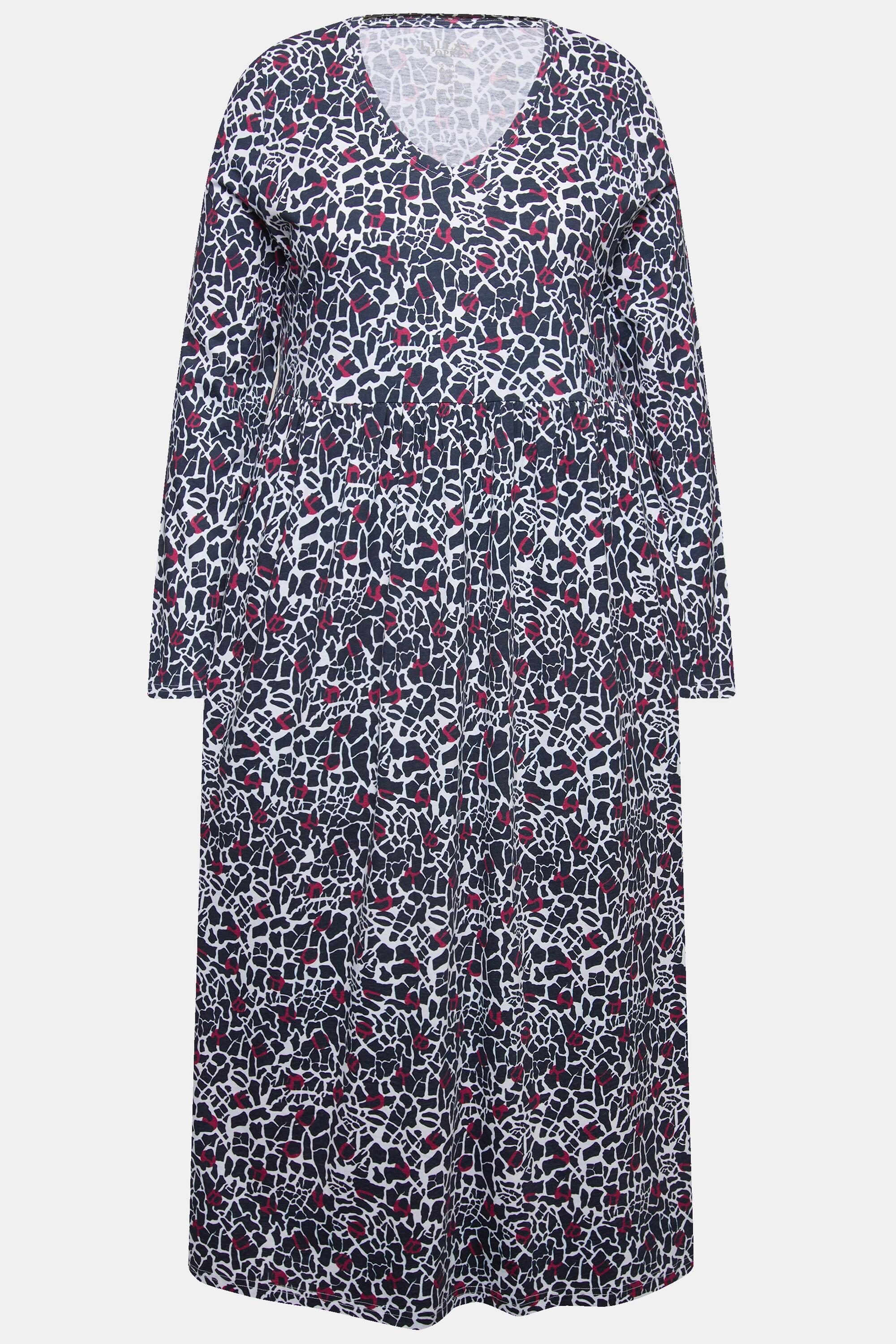 Ulla Popken Jersey A-Linie V-Ausschnitt Langarm Kleid  