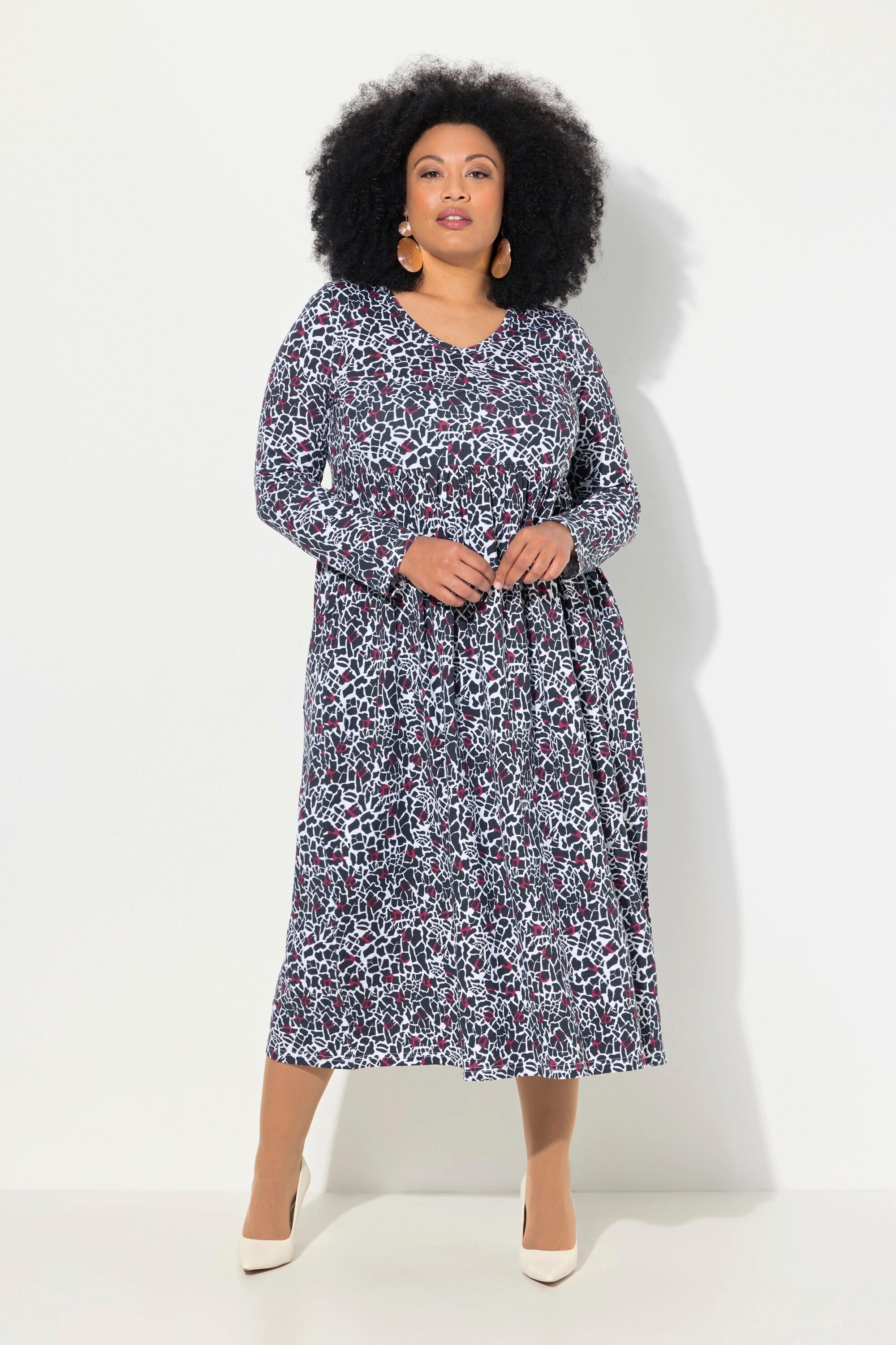 Ulla Popken Jersey A-Linie V-Ausschnitt Langarm Kleid  