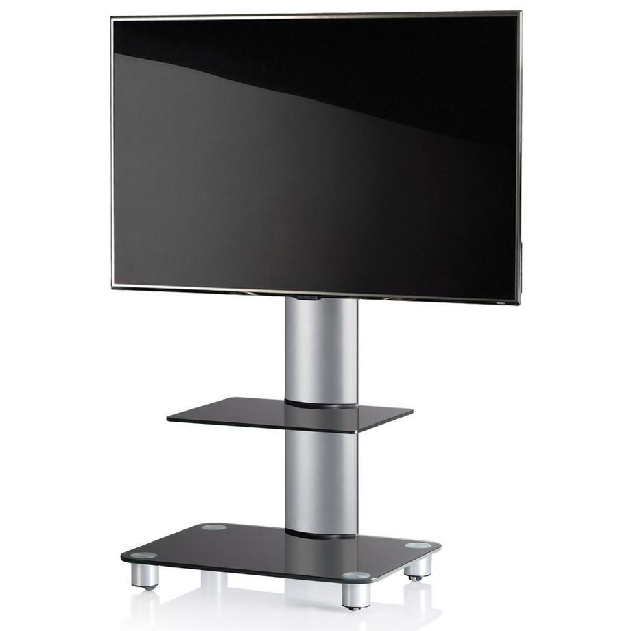 VCM TV Standfuß mit Zwischenboden | Alu Fernseh Ständer rollbar | ESG-Sicherheitsglas | Maße ca. H. 100 x B. 60 x T. x 44 cm - Tosal ZW  